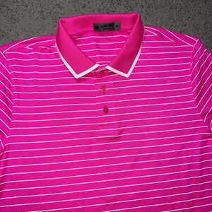 NWOT G/FORE Golf Men's Fine Line Rib Collar Tech Pique Polo Day Glo Pink Sz M
